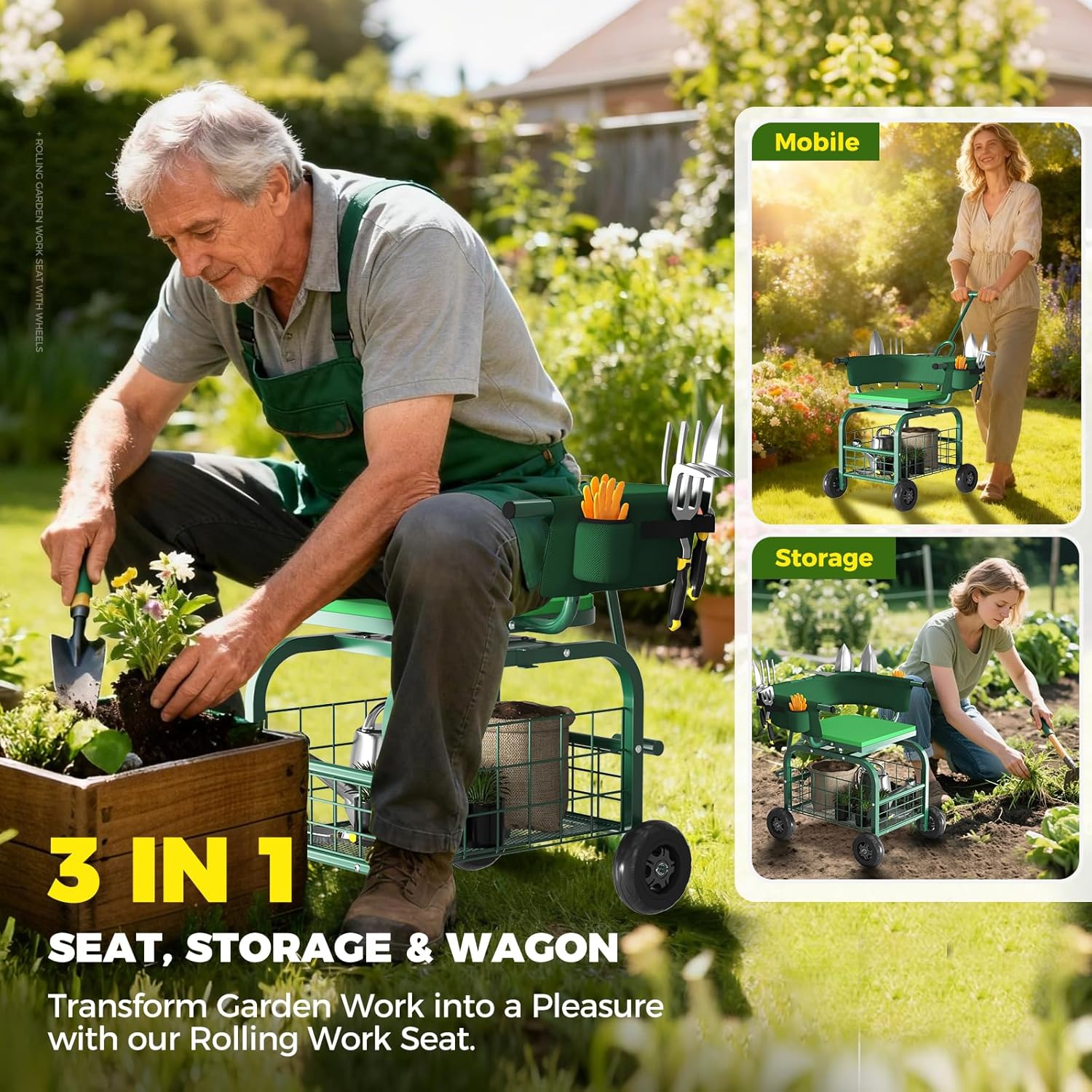 Garden Seat with Wheels, Rolli - Gardening Tools For Seniors 评论和价格