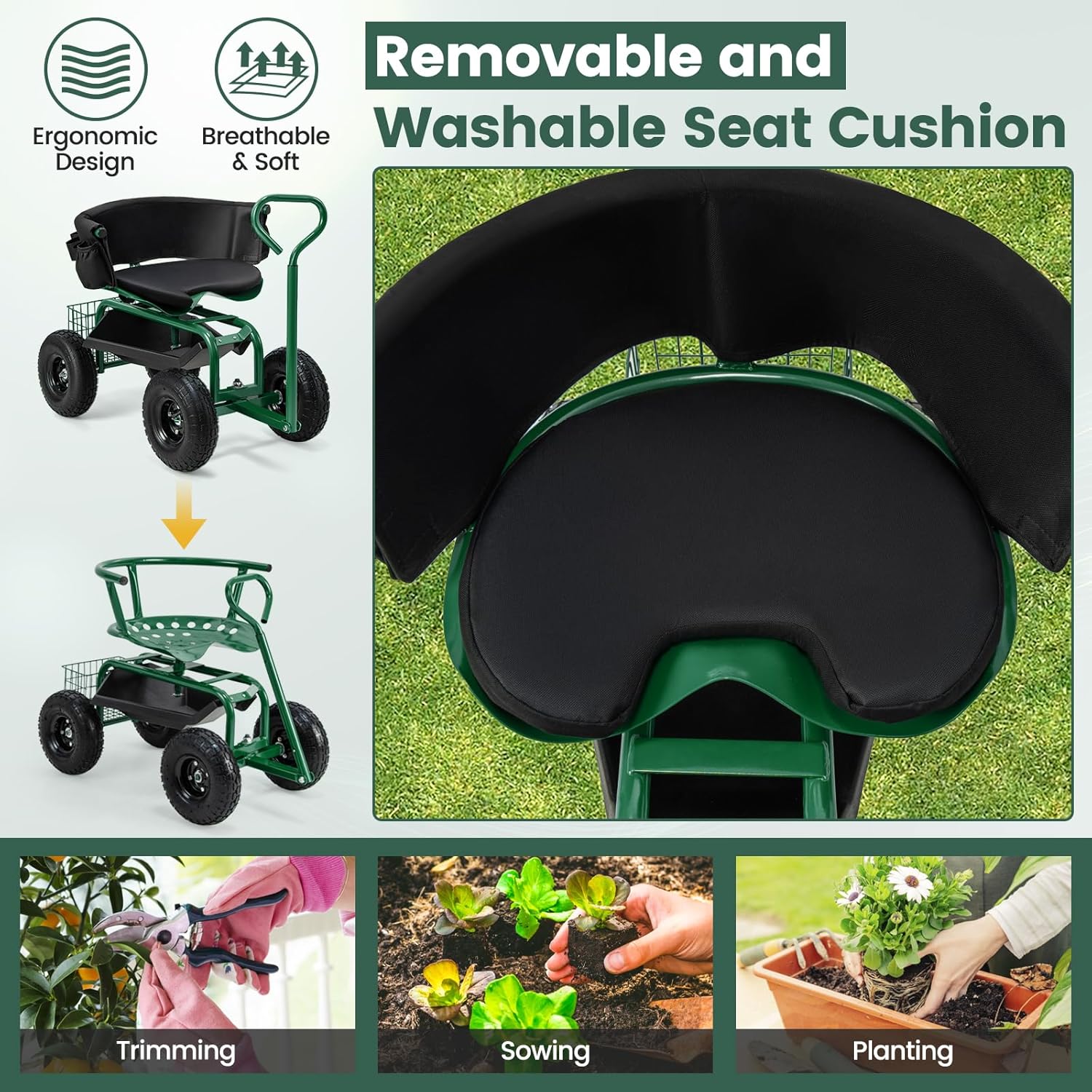 Rolling Gardening Seat with Wh - Gardening Tools For Seniors 评论和价格